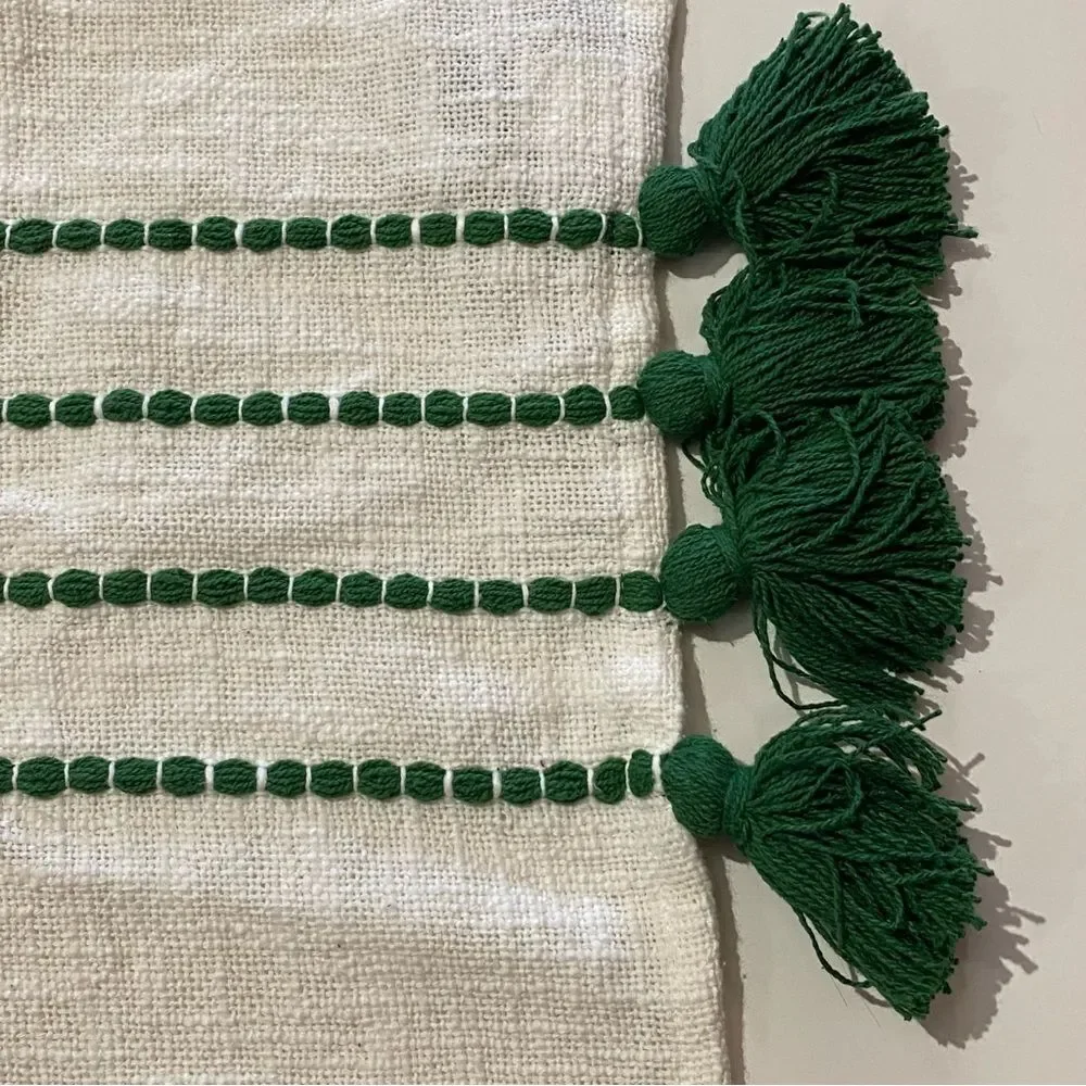 H is For Happy Green Woven Stripe And Tassel Boho Placemats Set Of Two